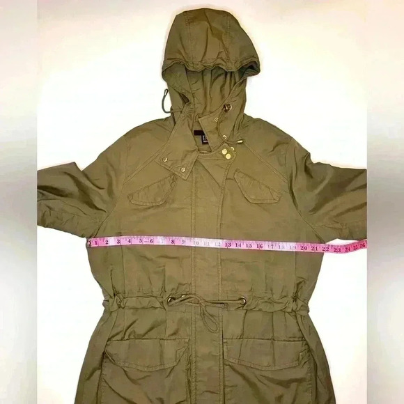 H&M Womens  Jacket Hooded Full Zip Tie Waist Adjustable Army Green Size- Medium - Picture 5 of 12